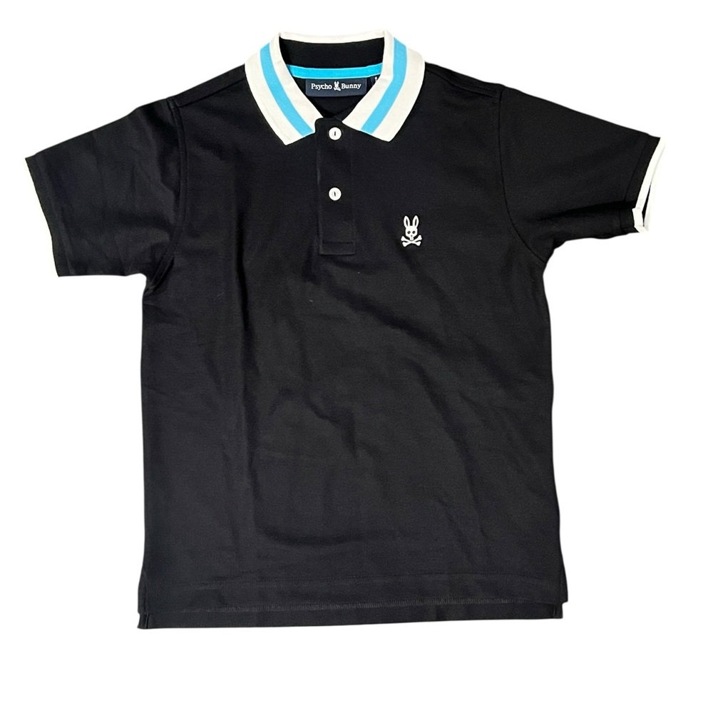 Psycho Bunny Black Polo with Blue and White Accents